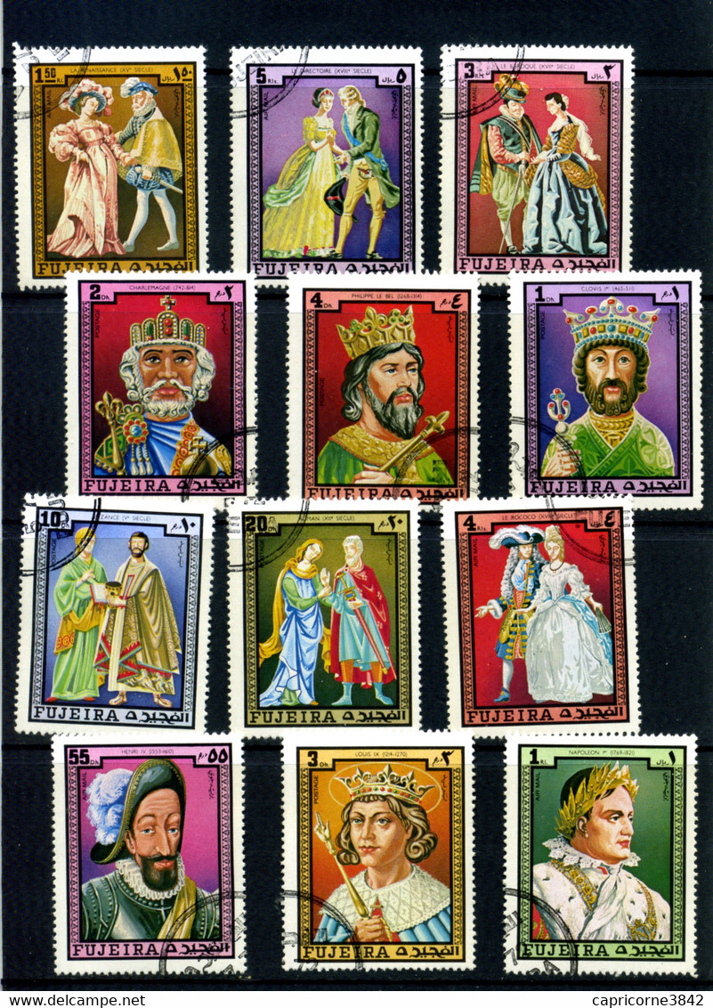 FUJEIRA - 12 Timbres Rois De France Et Costumes D'époque - Fujeira