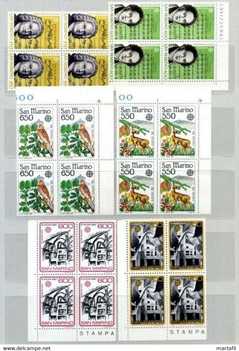 EUROPA Europa-CEPT QUARTINE SAN MARINO MNH ** 1977/1993 / 630€ Di Cat. - Colecciones