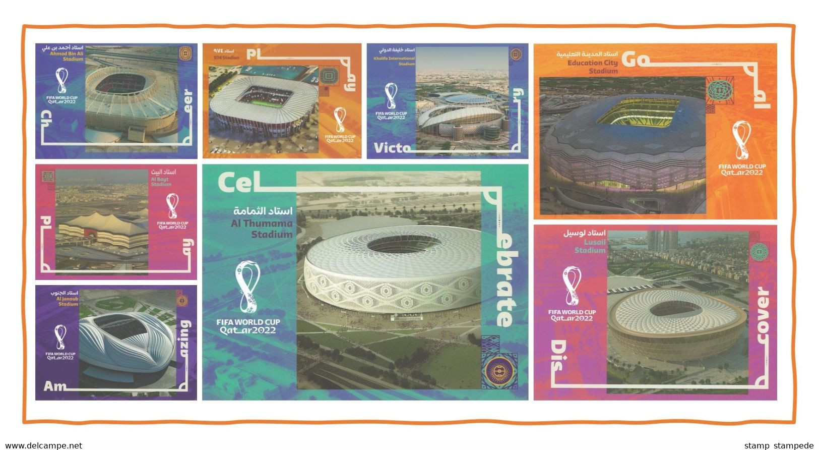 Stadiums Of 2022 FIFA World Cup Soccer Football In Qatar - Official 8 Postcard Pack Issued By Qatar Post & FIFA - Qatar