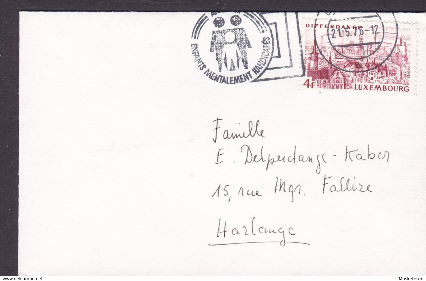 Luxembourg Slogan Flamme 'Aide Aux Enfants Mentalement Handicapés' ESCH-SUR-ALZETTE 1976 'Petite' Cover Lettre HARLANGE - Storia Postale