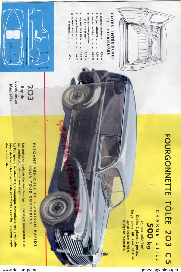 RARE CATALOGUE PEUGEOT 1957- FOURGONNETTE 203 C5-CAMIONNETTE BACHEE 203 C8-LIMOUSINE COMMERCIALE 403 U5-FOURGON D4A - Auto's