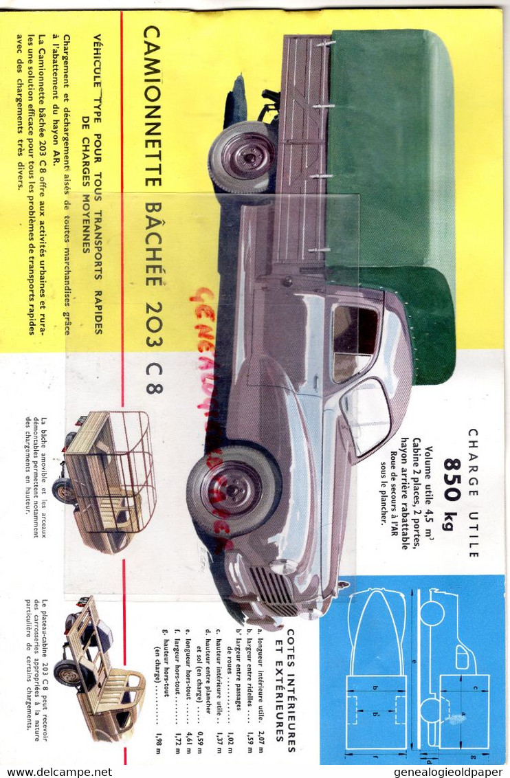 RARE CATALOGUE PEUGEOT 1957- FOURGONNETTE 203 C5-CAMIONNETTE BACHEE 203 C8-LIMOUSINE COMMERCIALE 403 U5-FOURGON D4A - Cars