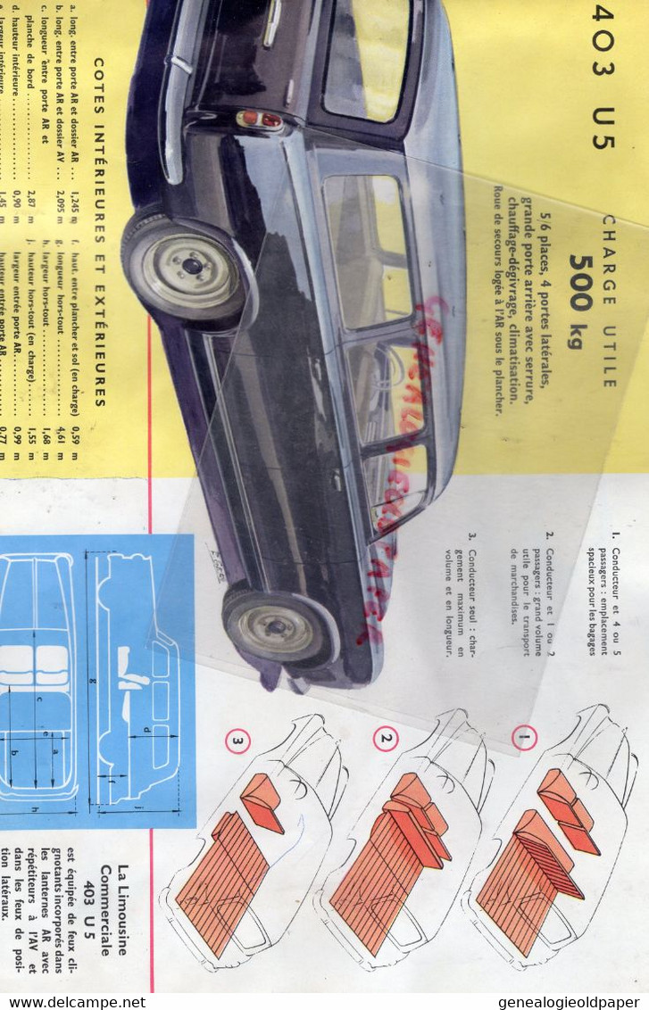 RARE CATALOGUE PEUGEOT 1957- FOURGONNETTE 203 C5-CAMIONNETTE BACHEE 203 C8-LIMOUSINE COMMERCIALE 403 U5-FOURGON D4A - Cars