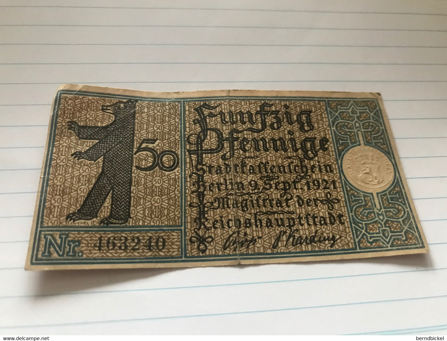 Banknote Notgeld Stadtkassenschein Berlin 5 Friedrichshain 50 Pfennig 1920 - Ohne Zuordnung