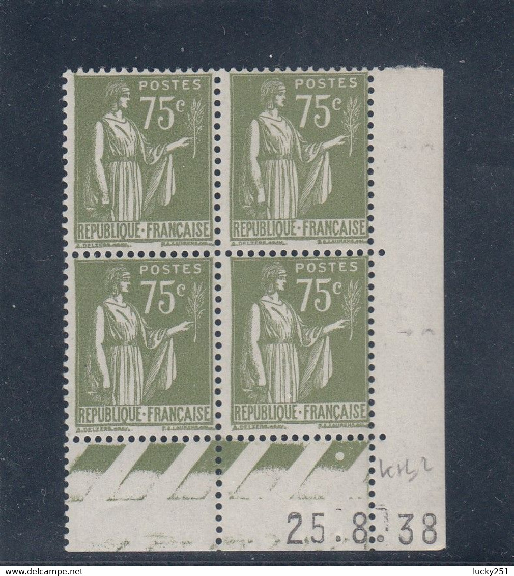 France - 25/08/1938 - Neuf** - N°YT 284A** - Coin Daté - Type Paix - 75c Olive - 1930-1939