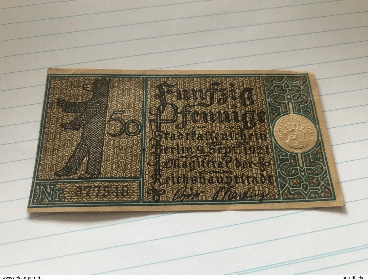 Banknote Notgeld Stadtkassenschein Berlin 7 Charlottenburg 50 Pfennig 1920 - Ohne Zuordnung