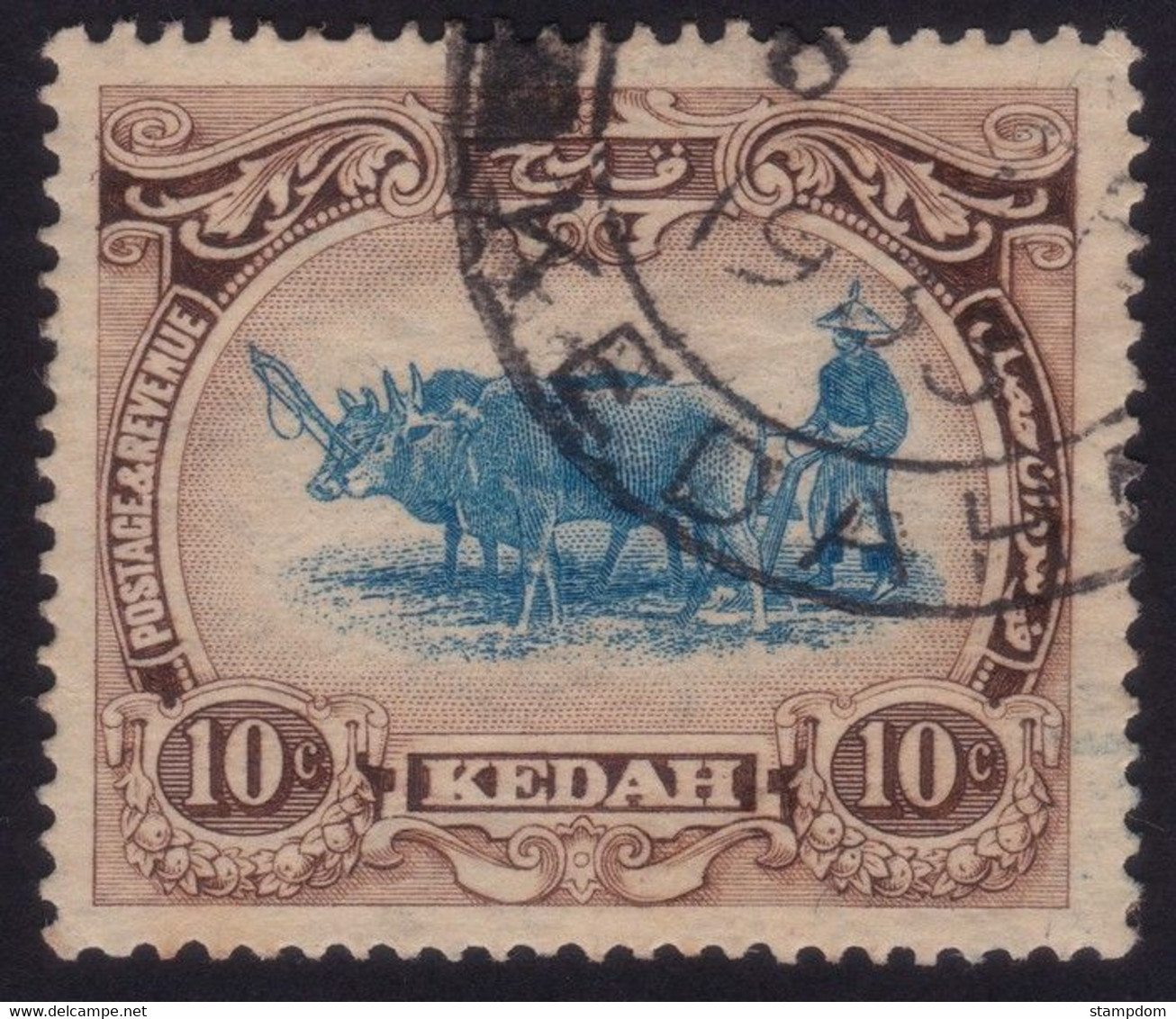 KEDAH 1921 10c Oxen&Plow Wmk.MSCA Sc#33 USED @N339 - Kedah