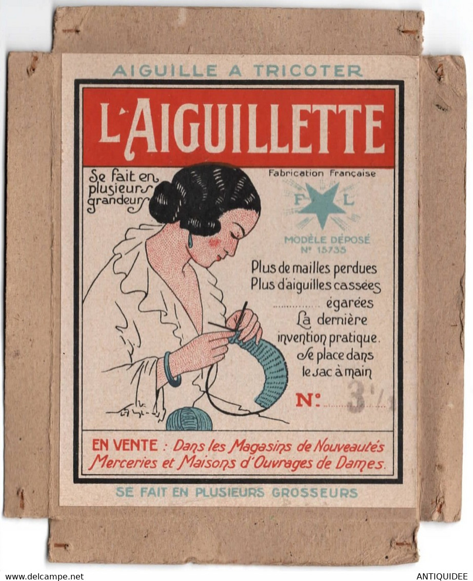 L' AIGUILLETTE - AIGUILLE à TRICOTER - Couvercle De Boite Mis à Plat - - Boîtes