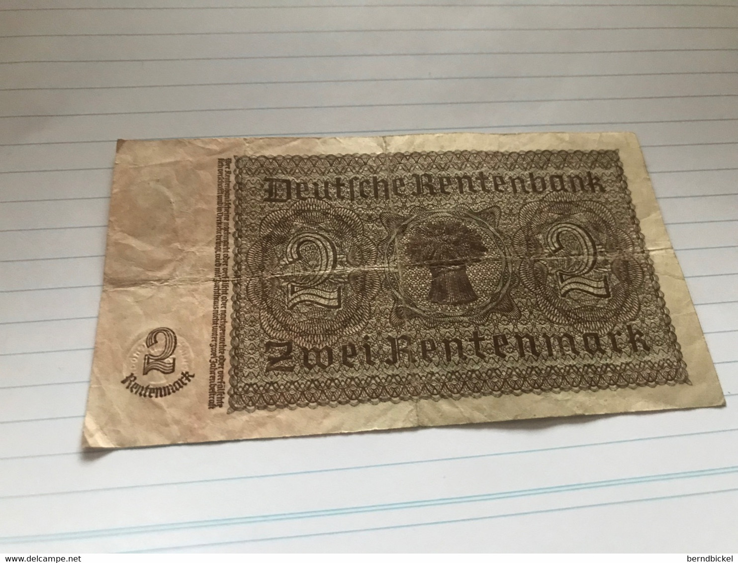 Banknote Notgeld Rentenbankschein 2 Rentenmark 1923 - Other & Unclassified