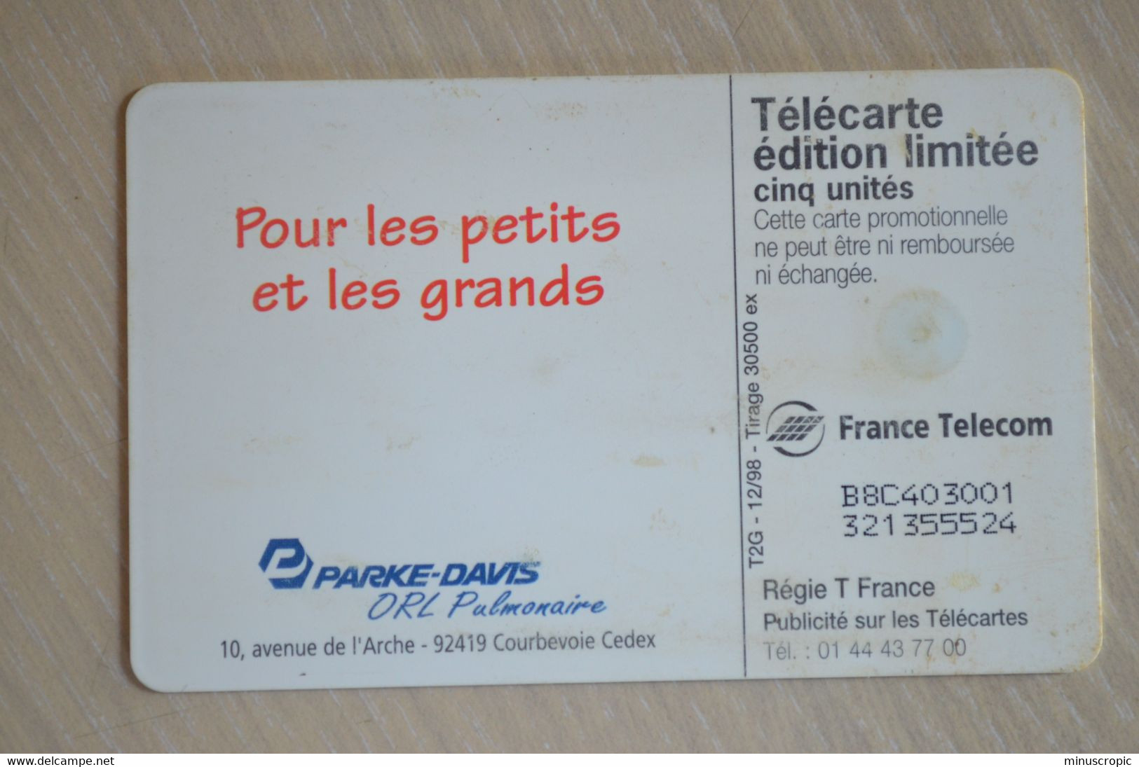 Télécarte 'Parke Davis" - 1998 - 30 500 Ex - 5 Eenheden