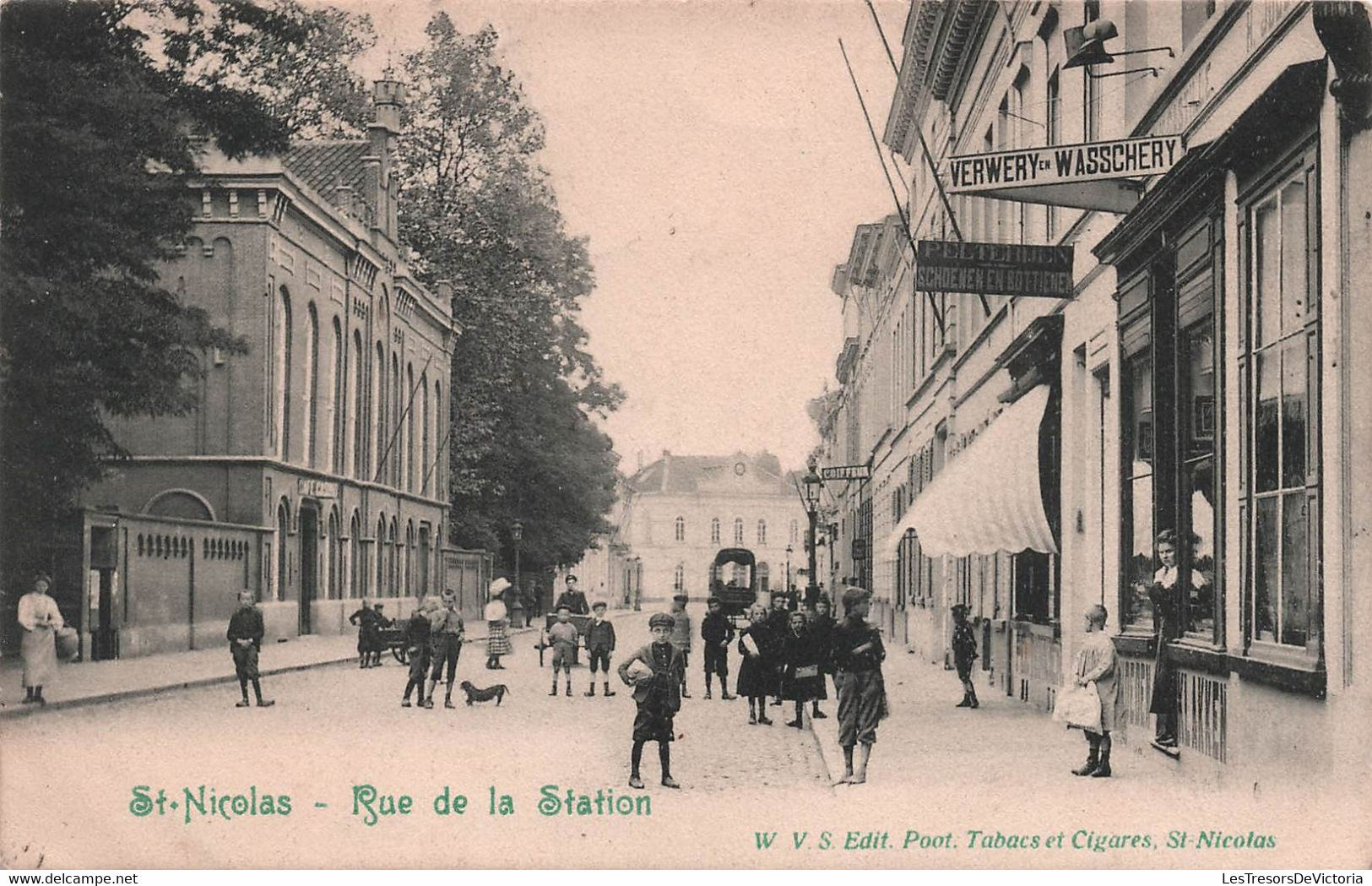 CPA St Nicolas - Rue De La Station - W V S Edit Poot Tabacs Et Cigares - Tres Animé - 1918 - Saint-Nicolas