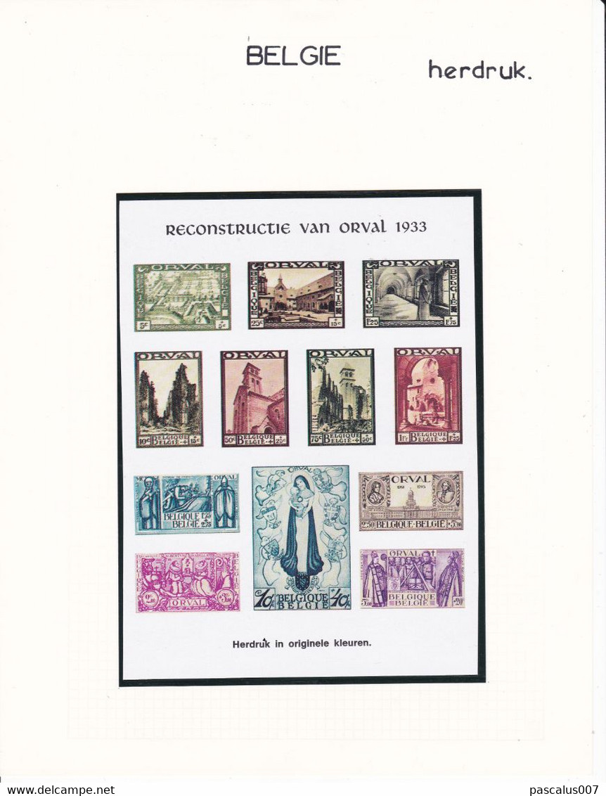 B01-410 Belgique 363 à 374 Série Deuxième Dite Grande Orval - Réimpression Reproduction En Couleurs Originales - Herdruk - Proofs & Reprints