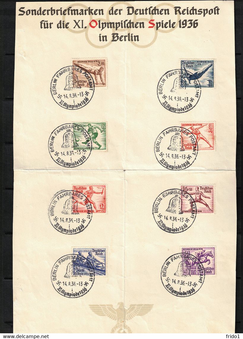 Germany / Deutschland 1936 Olympic Games Berlin Olympic Set With Postmark Berlin Fahrbares Postamt - Ete 1936: Berlin