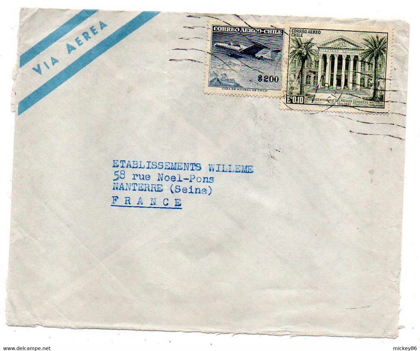 Chili--1968--lettre De  SANTIAGO  Pour NANTERRE-92 (France) ..timbres ( Avion )  , Cachet . - Cile