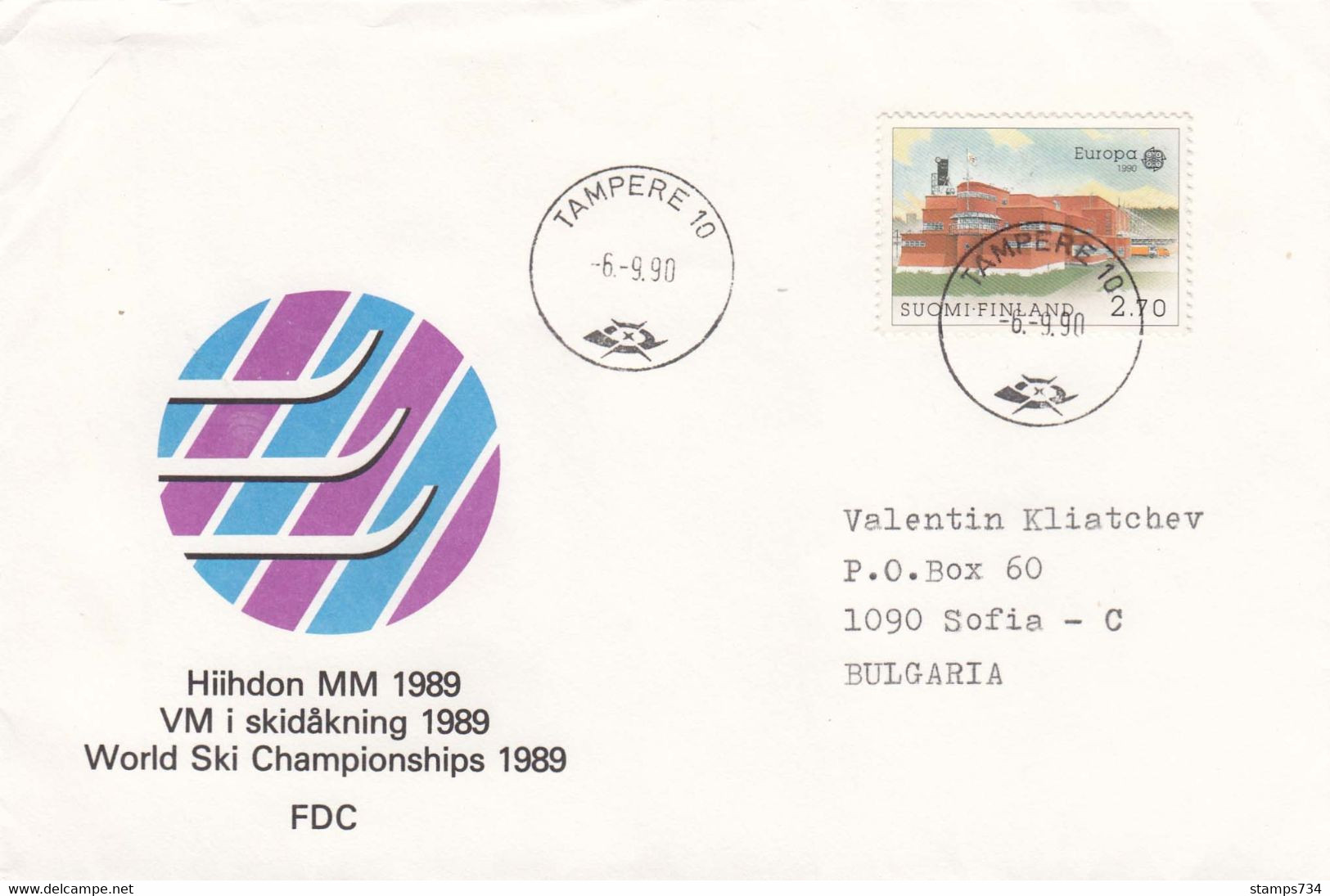 Finland - 051/1990 EUROPA-CEPT'90, Letter Ordinary From Tampere To Sofia(Bulgaria), Single Franked - Cartas & Documentos