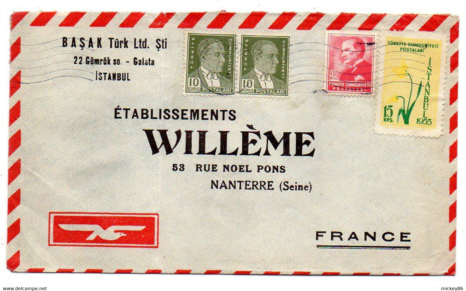 TURQUIE-- 1956--Lettre De ISTANBUL  Pour NANTERRE-92 (France) .....timbres Sur Lettre ....cachet - Cartas & Documentos