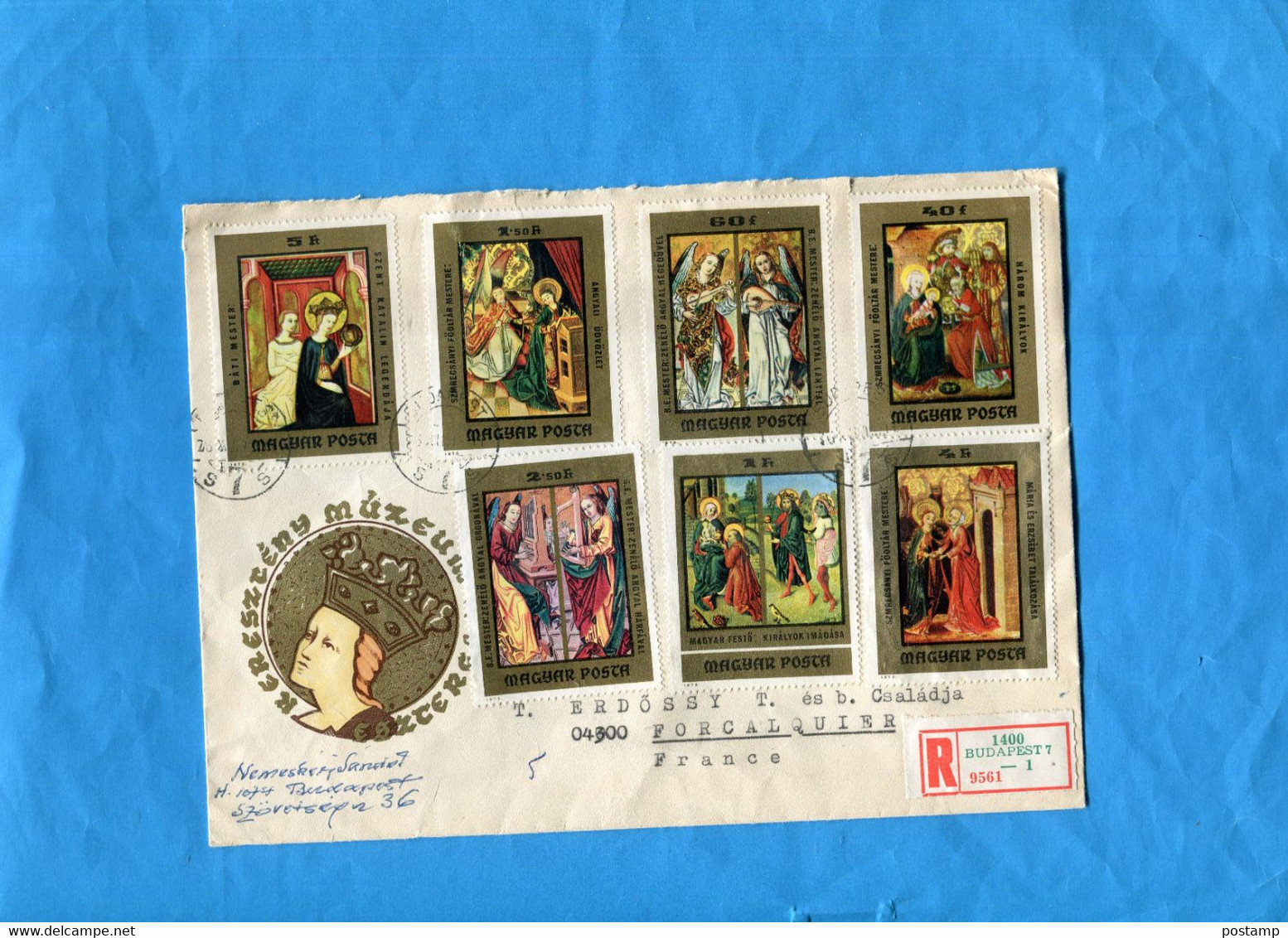 Marcophiie- LettreREC  Hongrie Pour Françe-cad Budapest - 7 Stamp Série Tableaux  N°2386-42 - Hojas Completas