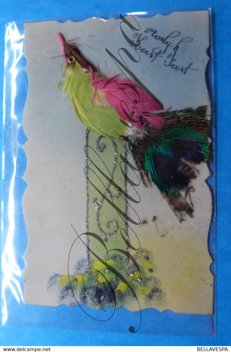 Postcard Hand Painted -Paint A La Main-Handbeschilderd Celuloid Paradijsvogel Bird - Ostern