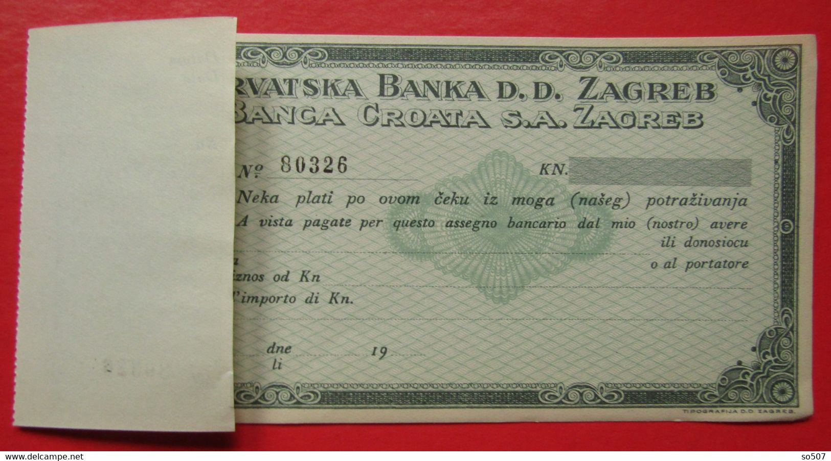X1- Check, Cheque, Promissory Note, Bill Of Exchange- Croatian Bank, Hrvatska Banka D.d. Zagreb, Kingdom Of Yugoslavia - Chèques & Chèques De Voyage