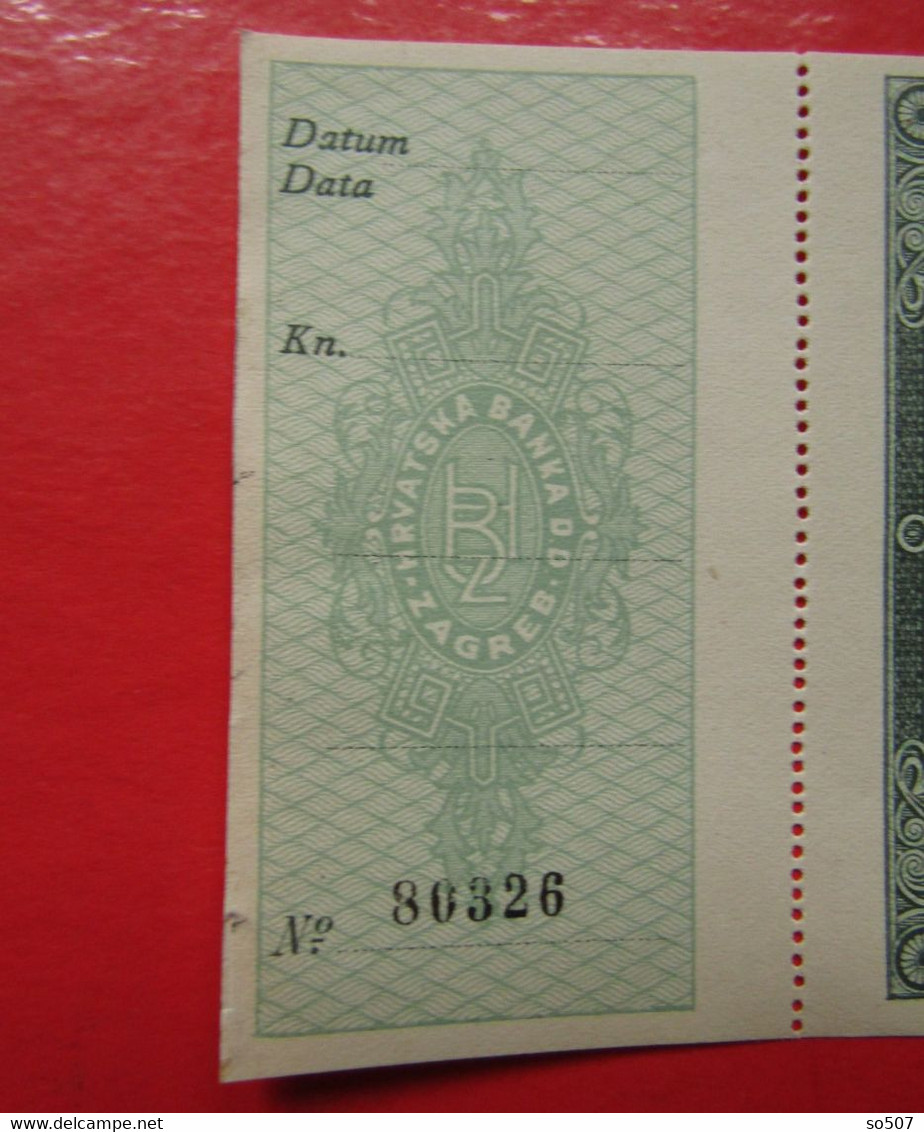 X1- Check, Cheque, Promissory Note, Bill Of Exchange- Croatian Bank, Hrvatska Banka D.d. Zagreb, Kingdom Of Yugoslavia - Chèques & Chèques De Voyage