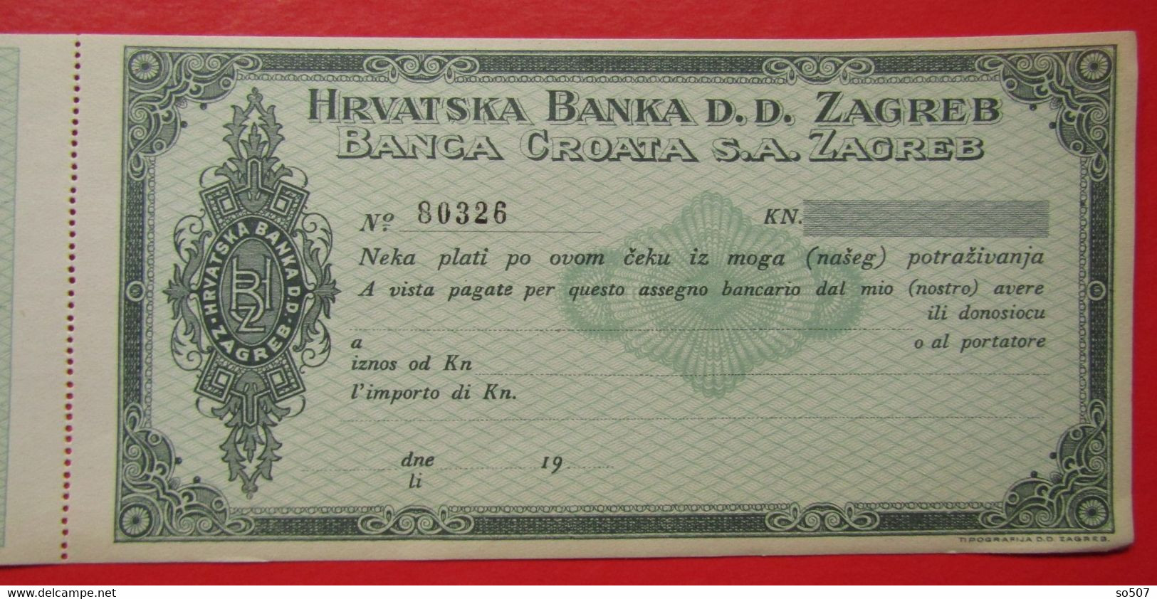 X1- Check, Cheque, Promissory Note, Bill Of Exchange- Croatian Bank, Hrvatska Banka d.d. Zagreb, Kingdom of Yugoslavia