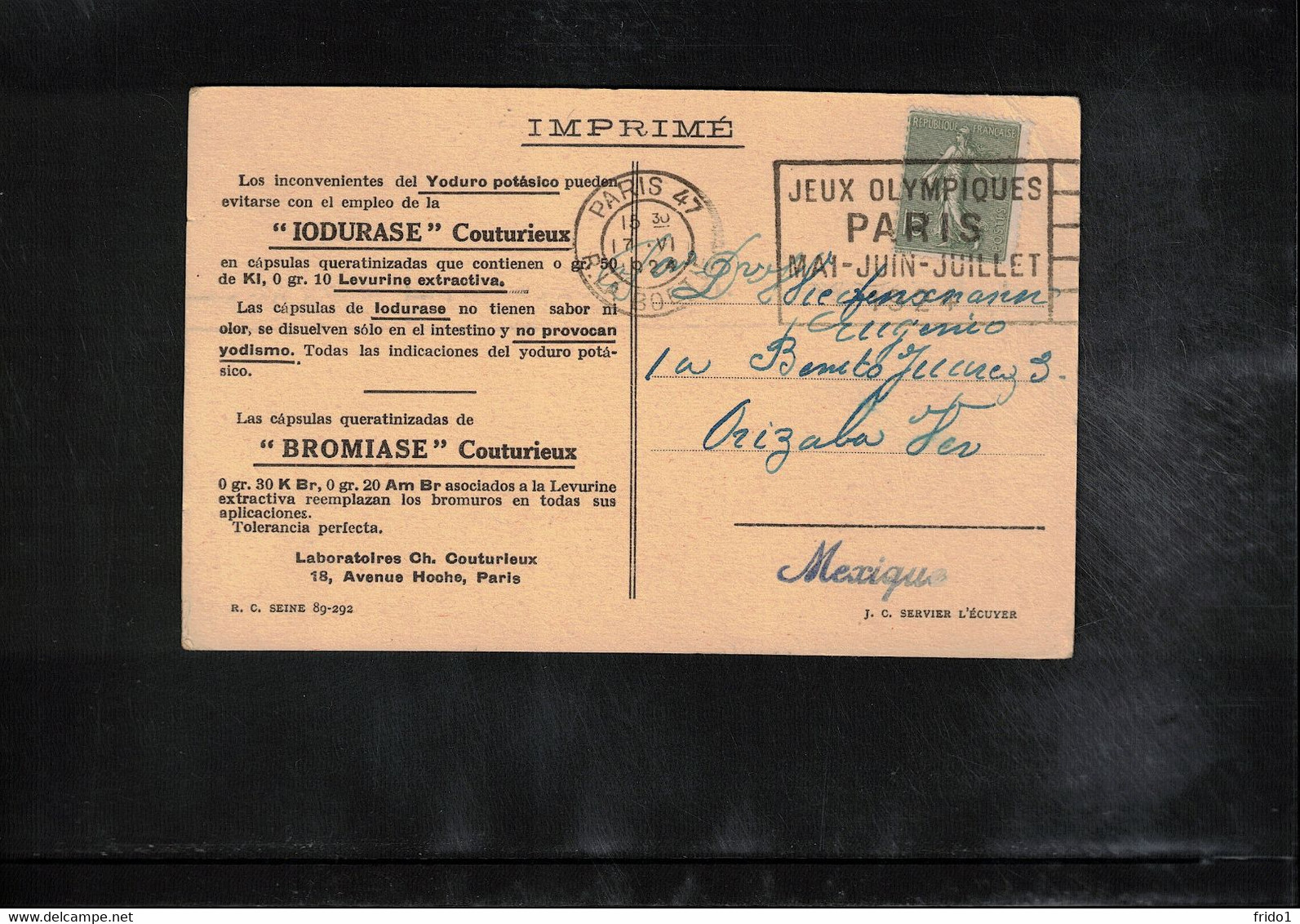 France 1924 Olympic Games Paris Interesting Postcard With Olympic Postmark - Ete 1924: Paris