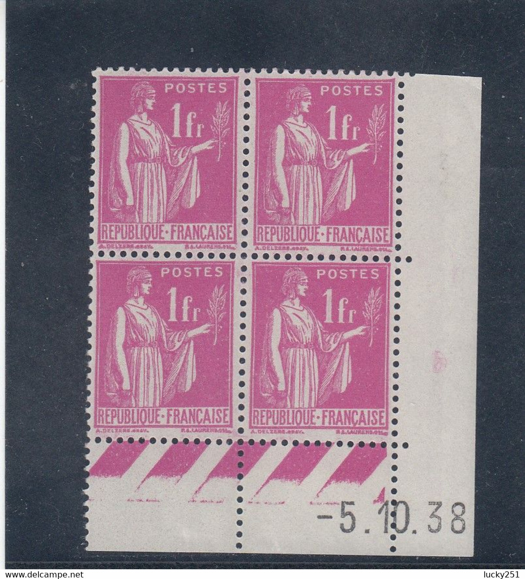 France - 05/10/1938 - Neuf** - N°YT 369** - Coin Daté - Type Paix - 1fr Rose - 1930-1939