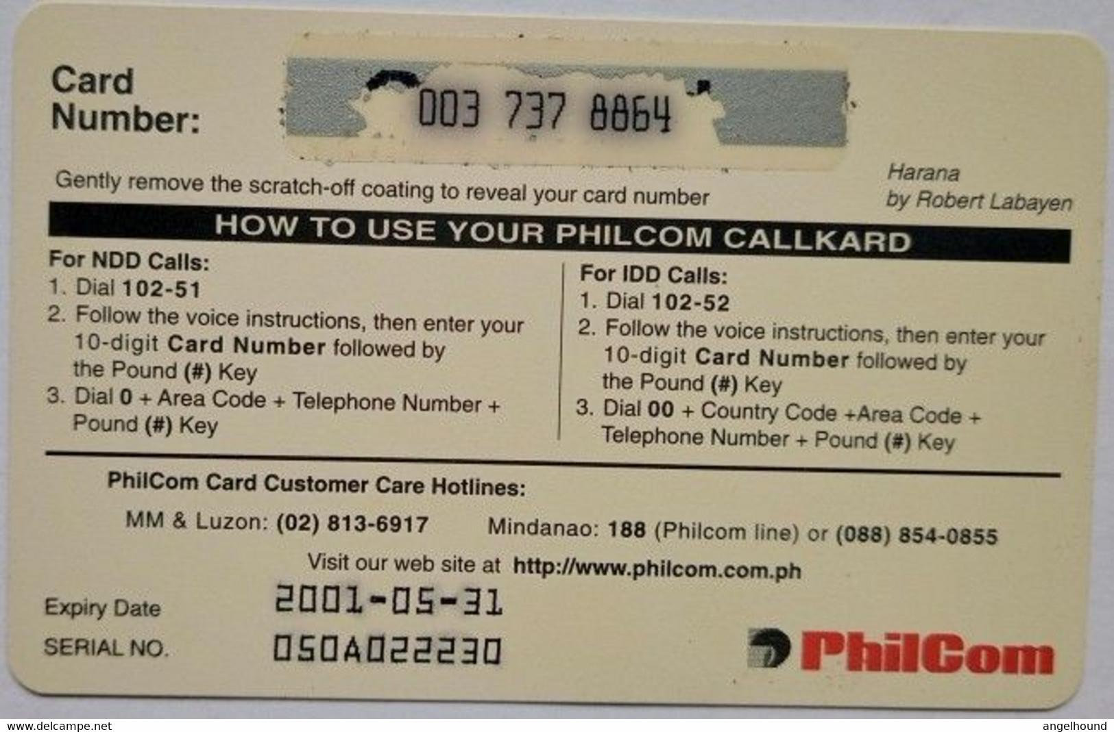 Philoppones Philcom Callkard 50 Pesos "  Harana " - Philippinen