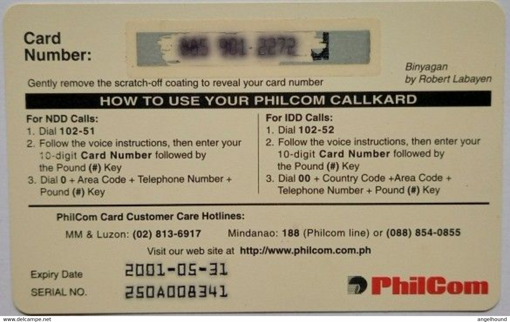 Philippines Philcom Callkard 250 Pesos " Binyagan ( Baptism ) - Filippine