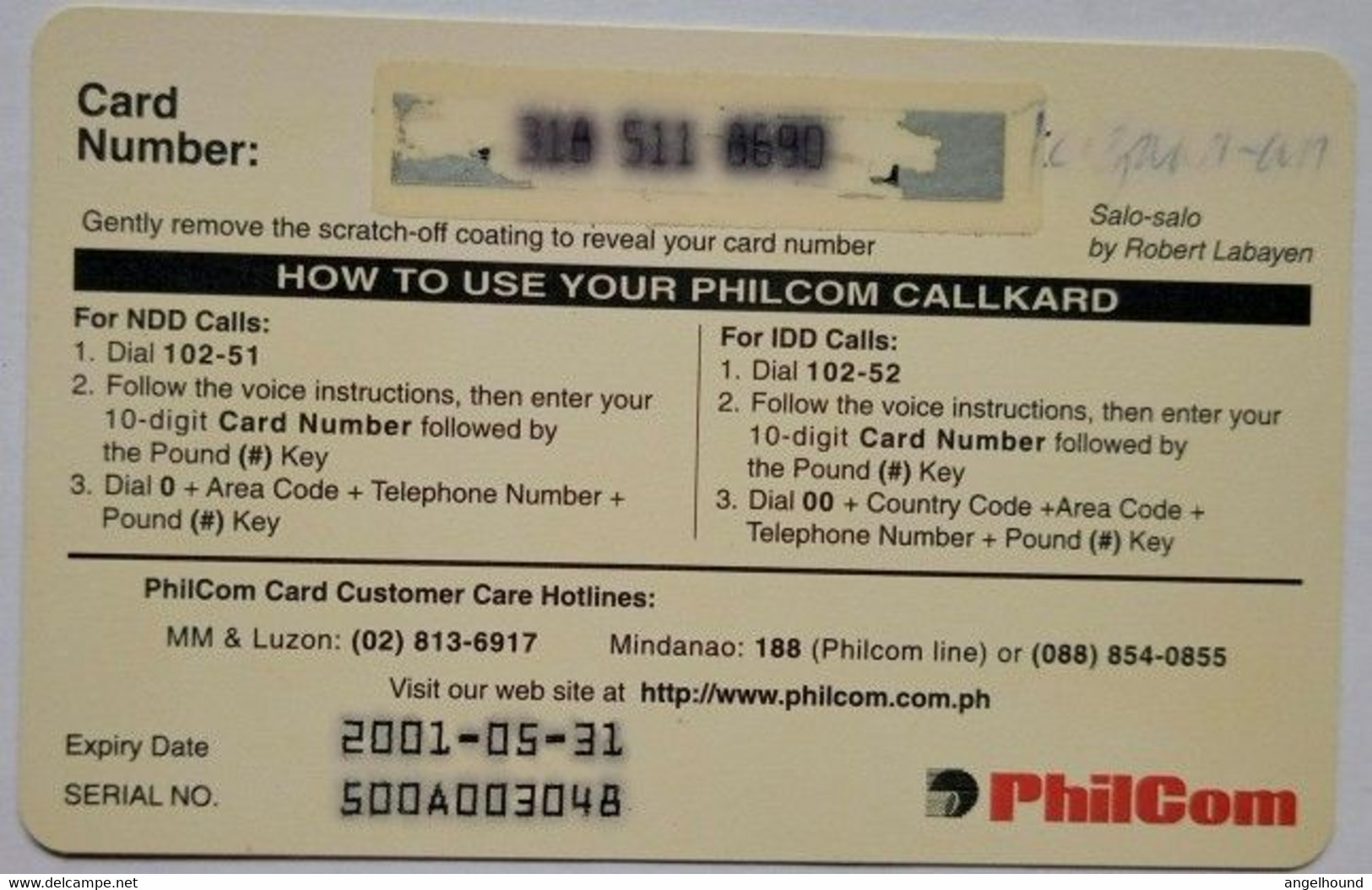 Philippines Philcom Callkard 500 Pesos " Salo-Salo (  Party) - Filipinas