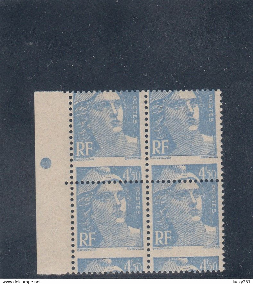 France - Année 1945-47 - Neuf** - N°YT 718A** - Piquage à Cheval - 4f50 Bleu - Bloc 4 - Ungebraucht