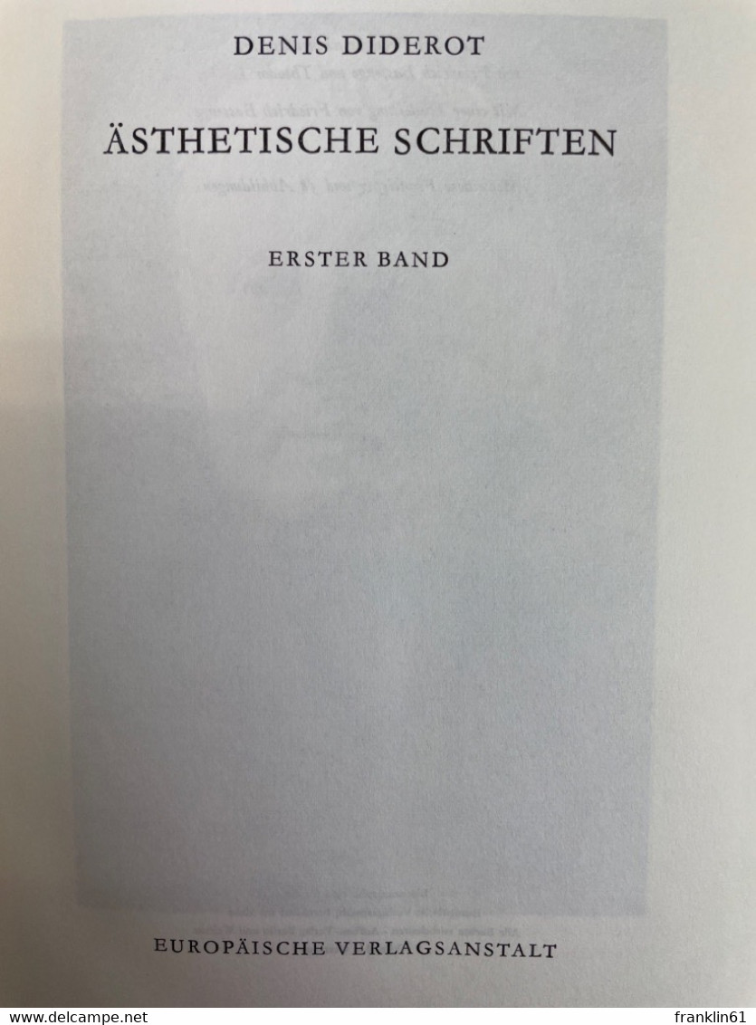 Ästhetische Schriften. Band 1. - Filosofía