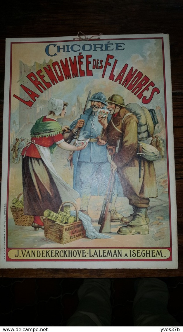 "Chicorée La Renommée Des Flandres" 33x45 Plaque Carton 1915 - Superbe - Pubblicitari