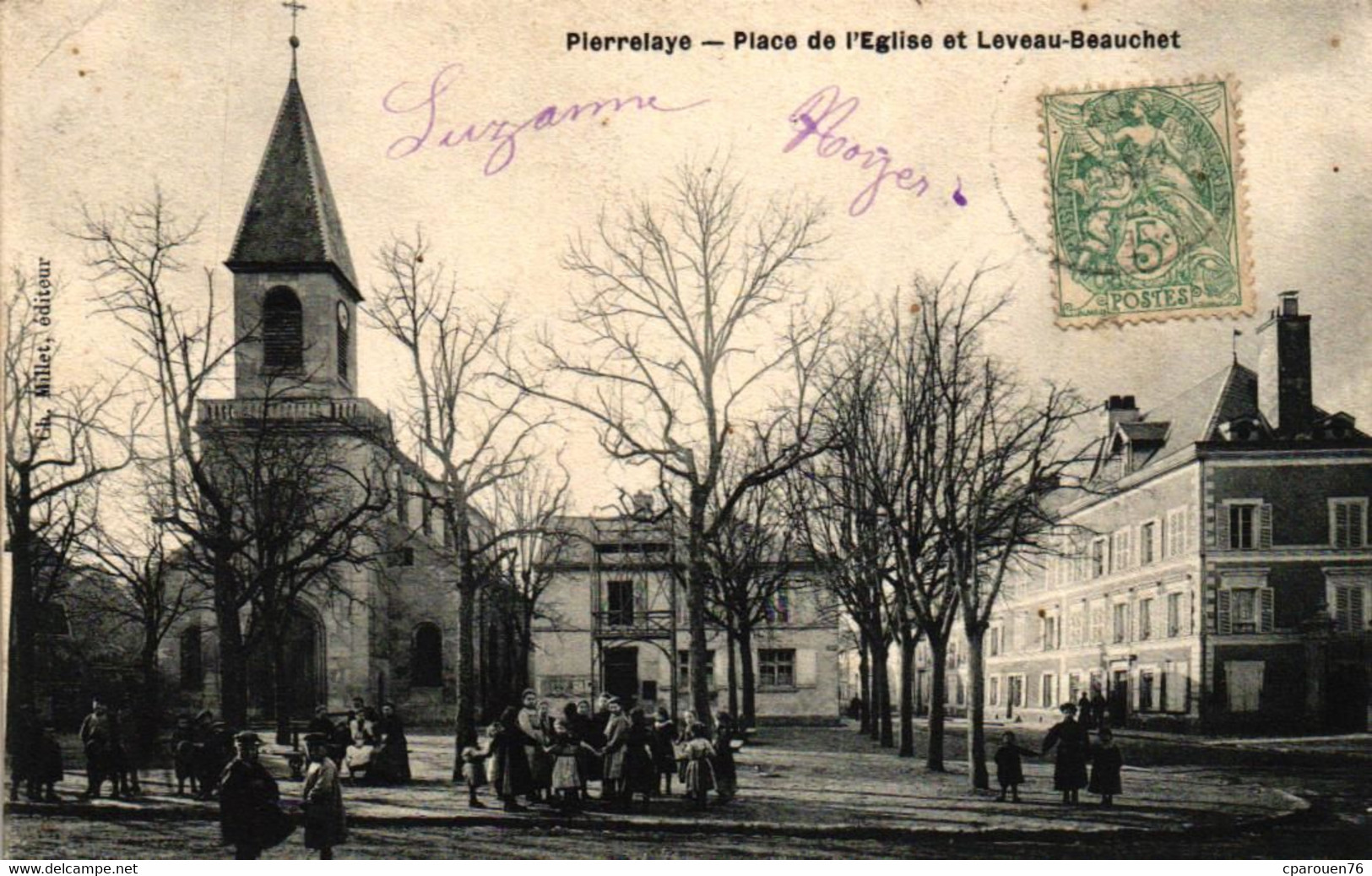 Cpa 95] Val D'Oise > Pierrelaye Place De L église Et Leveau Beauchet Carte Animée Enfants - Pierrelaye