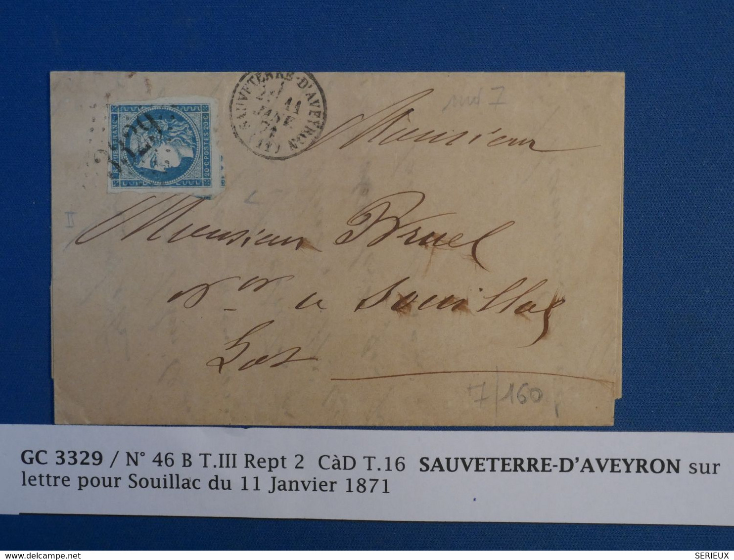 BM4  FRANCE BELLE LETTRE  1871 SAUVETERRE A SOUILLAC  + BORDEAUX N°46 B 20C +VOISIN+ + AFFRANCH.  INTERESSANT++ - 1870 Emission De Bordeaux