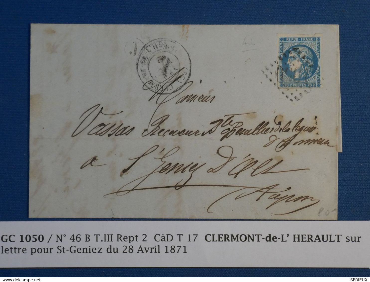 BM4  FRANCE BELLE LETTRE  1871 DECAZEVILLE A MONTAUBAN   + BORDEAUX N°46 B    20C + + + AFFRANCH.  INTERESSANT++ - 1870 Emisión De Bordeaux