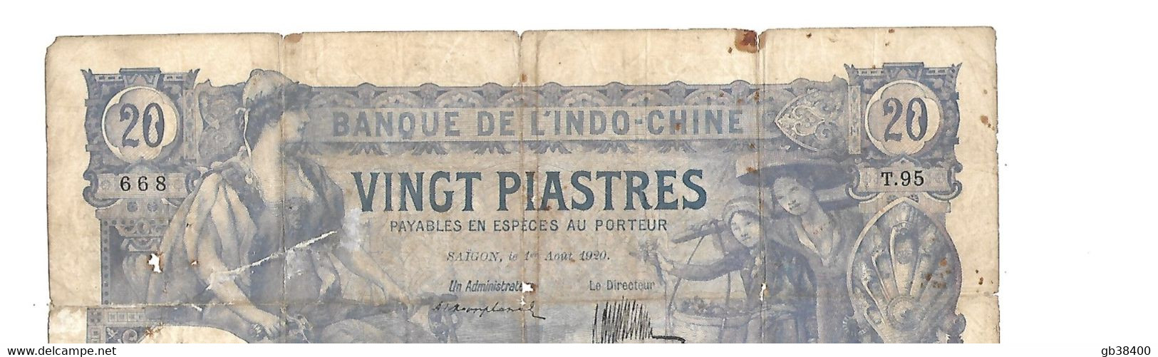 INDOCHINE BILLET DE 20 PIASTRES DE 1920    OCCASION - Indocina