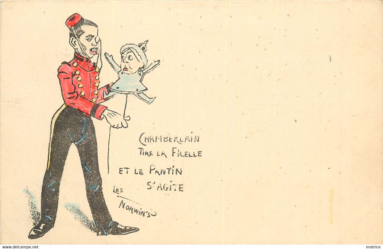 NORWINS (illustrateur) - Chamberlain Tire La Ficelle Et Le Pantin S'agite. (carte Satirique) - Norwins