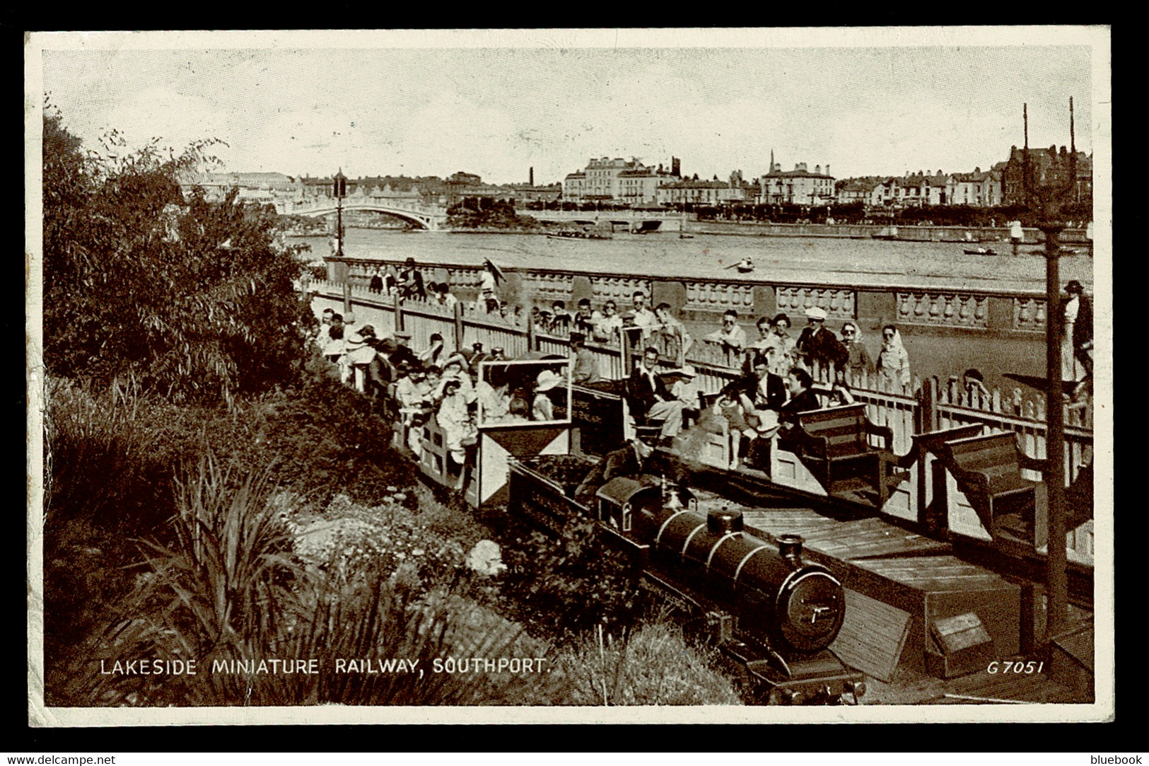 Ref 1591 - 1945 Postcard Lakeside Miniature Railway Southport - Victory Bells Slogan Postmark - Southport