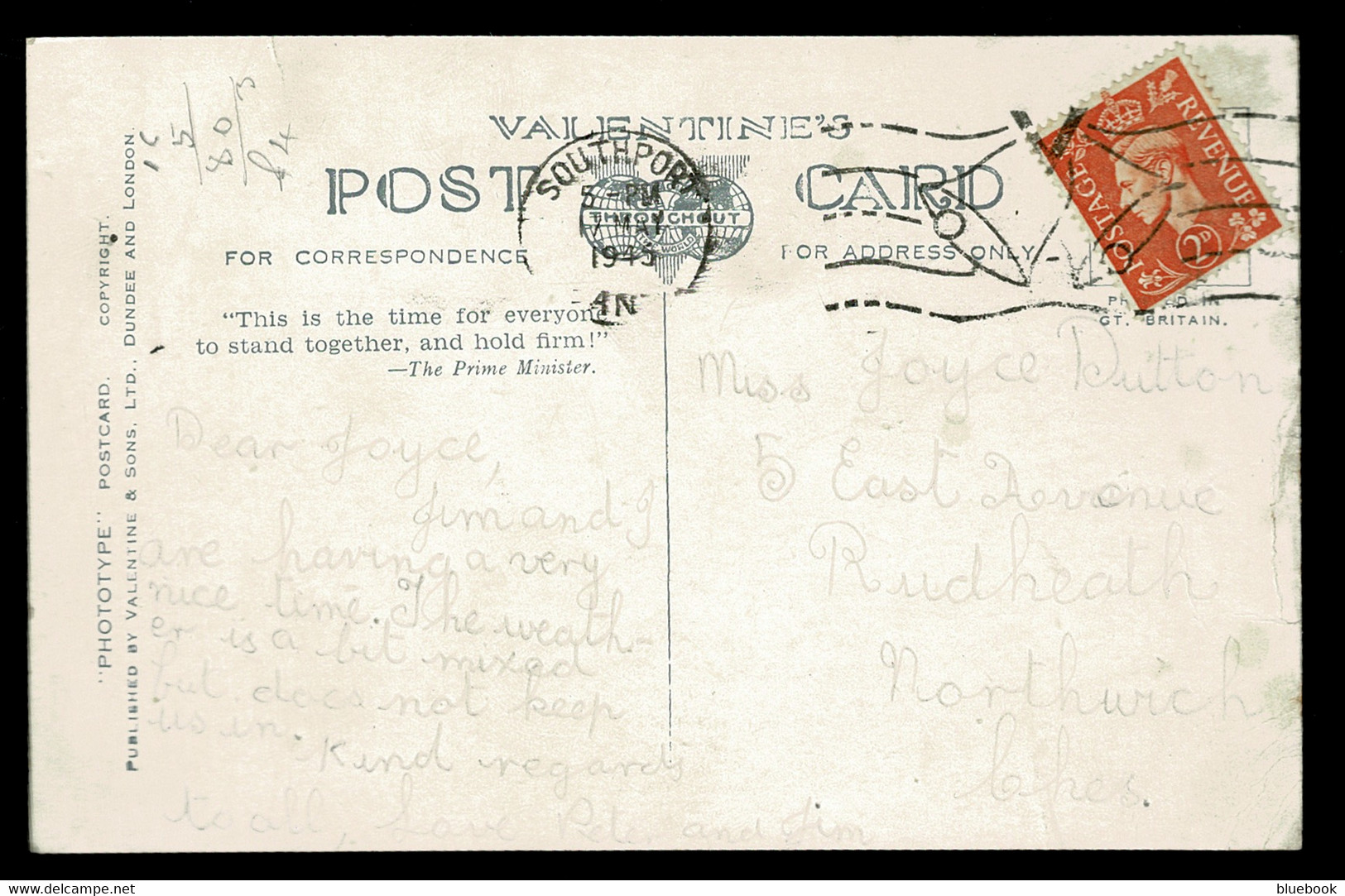 Ref 1591 - 1945 Postcard Lakeside Miniature Railway Southport - Victory Bells Slogan Postmark - Southport