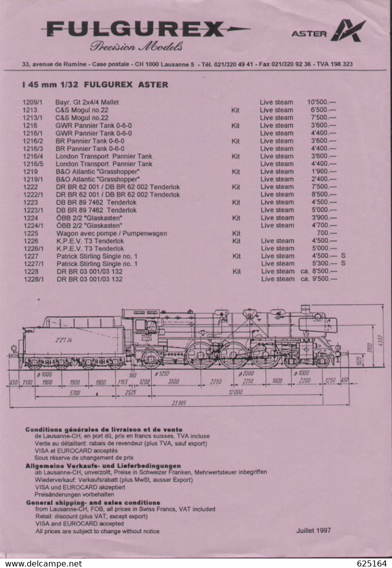 Catalogue FULGUREX 1997 Juillet - Aster Informationsblatt Preis CHF - Français