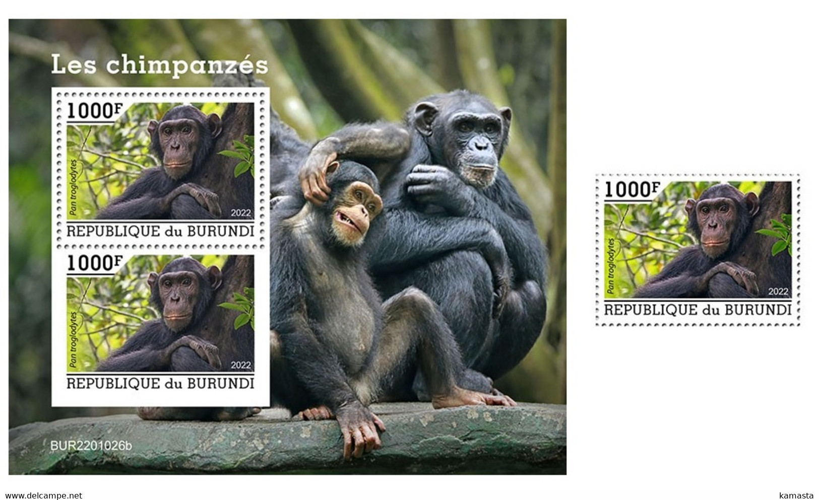 Burundi  2022 Chimpanzees. Bl + 1v (1026) OFFICIAL ISSUE - Schimpansen
