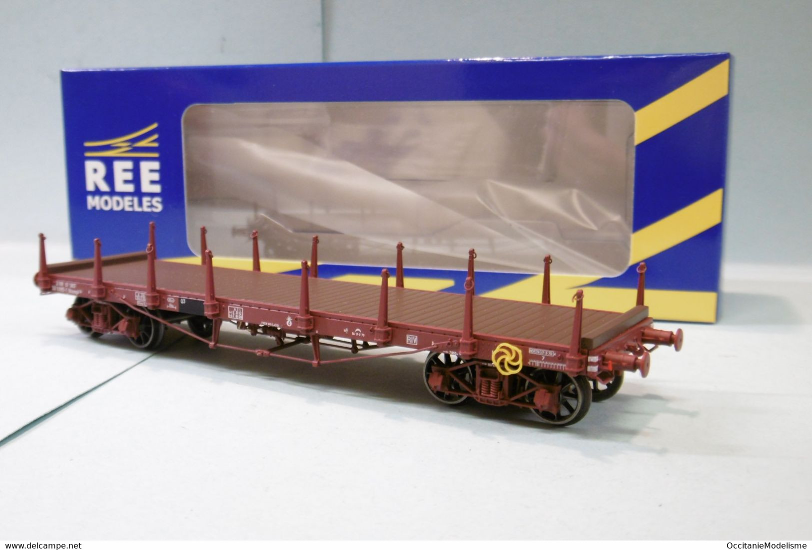 REE - WAGON A RANCHERS PLAT TP Brun Ep. IV SNCF Réf. WB-551 Neuf NBO HO 1/87 - Goods Waggons (wagons)