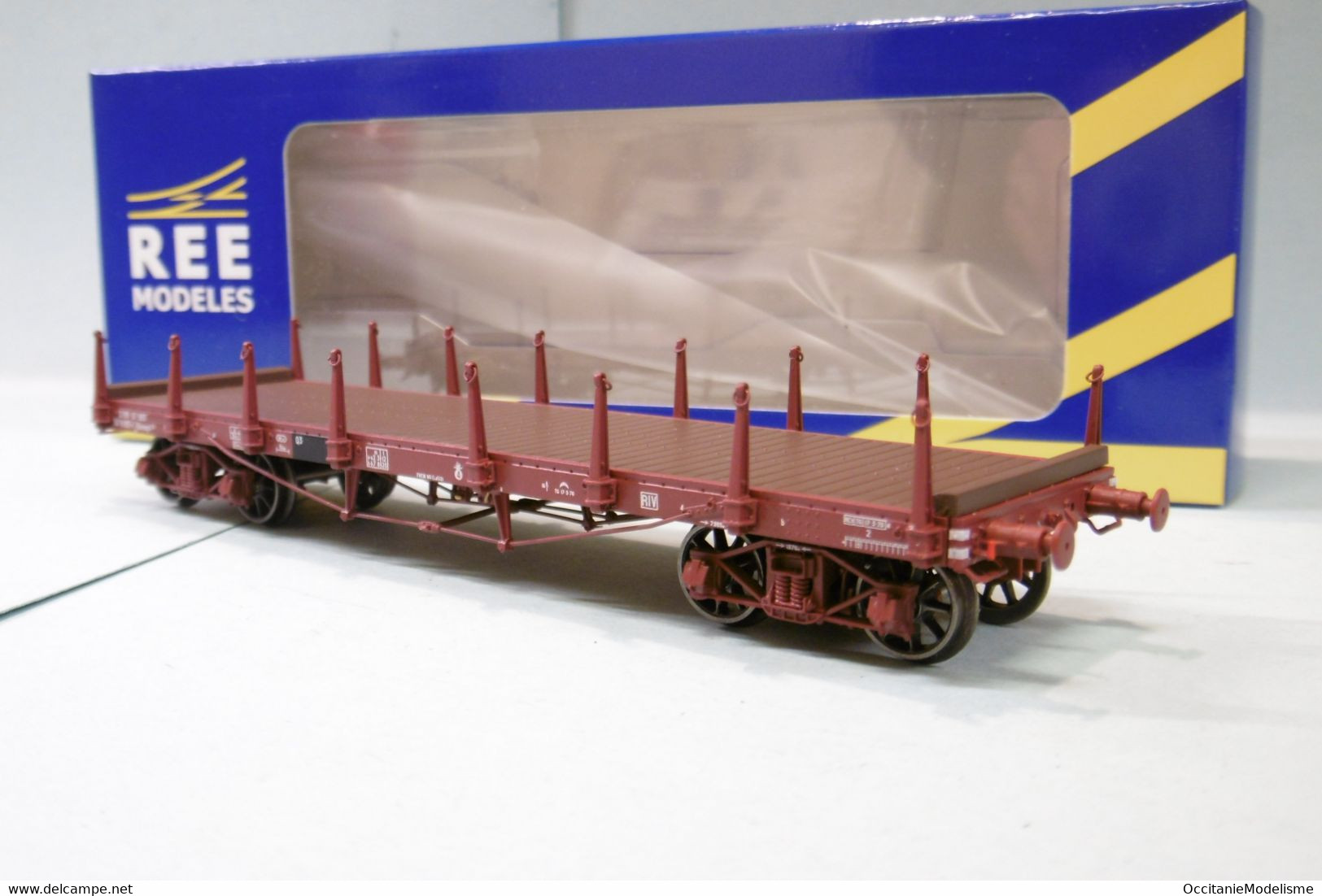 REE - WAGON A RANCHERS PLAT TP Brun Ep. IV SNCF Réf. WB-551 Neuf NBO HO 1/87 - Vagoni Merci