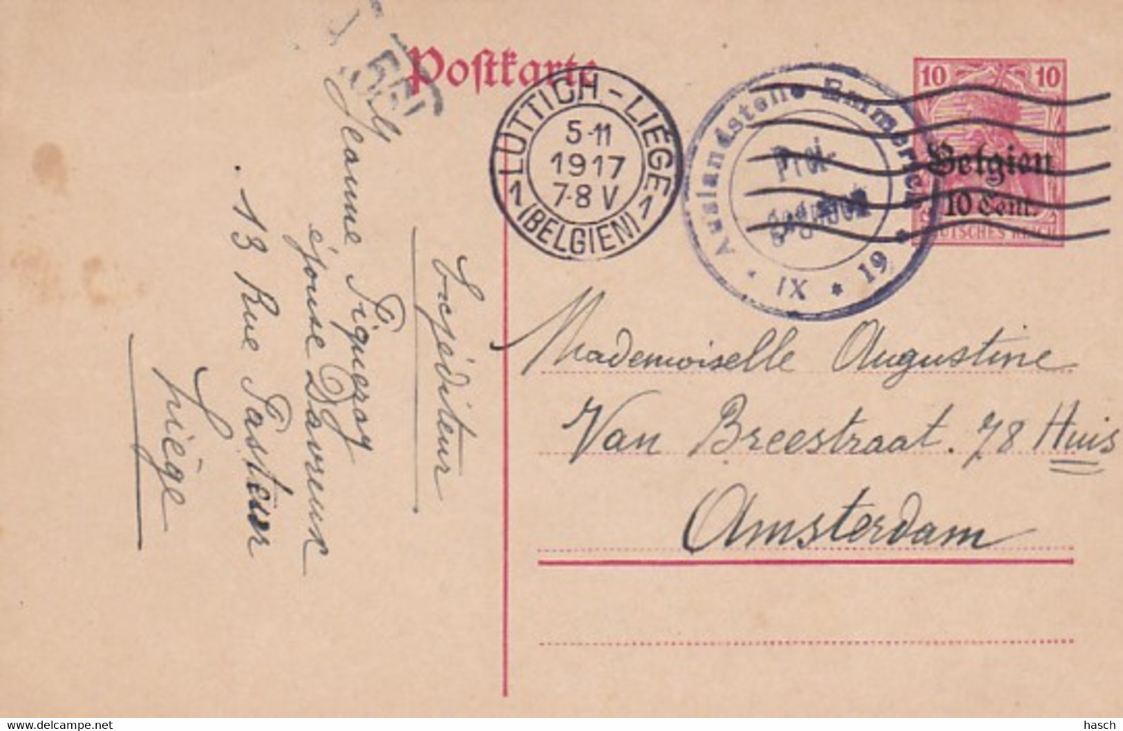 383-22belgische Briefkaart Nr. PII 28-10-1917 Met Censuurstempel: Auslandstelle Emmerich  Freigegeben * IX*19* - Ocupación Alemana