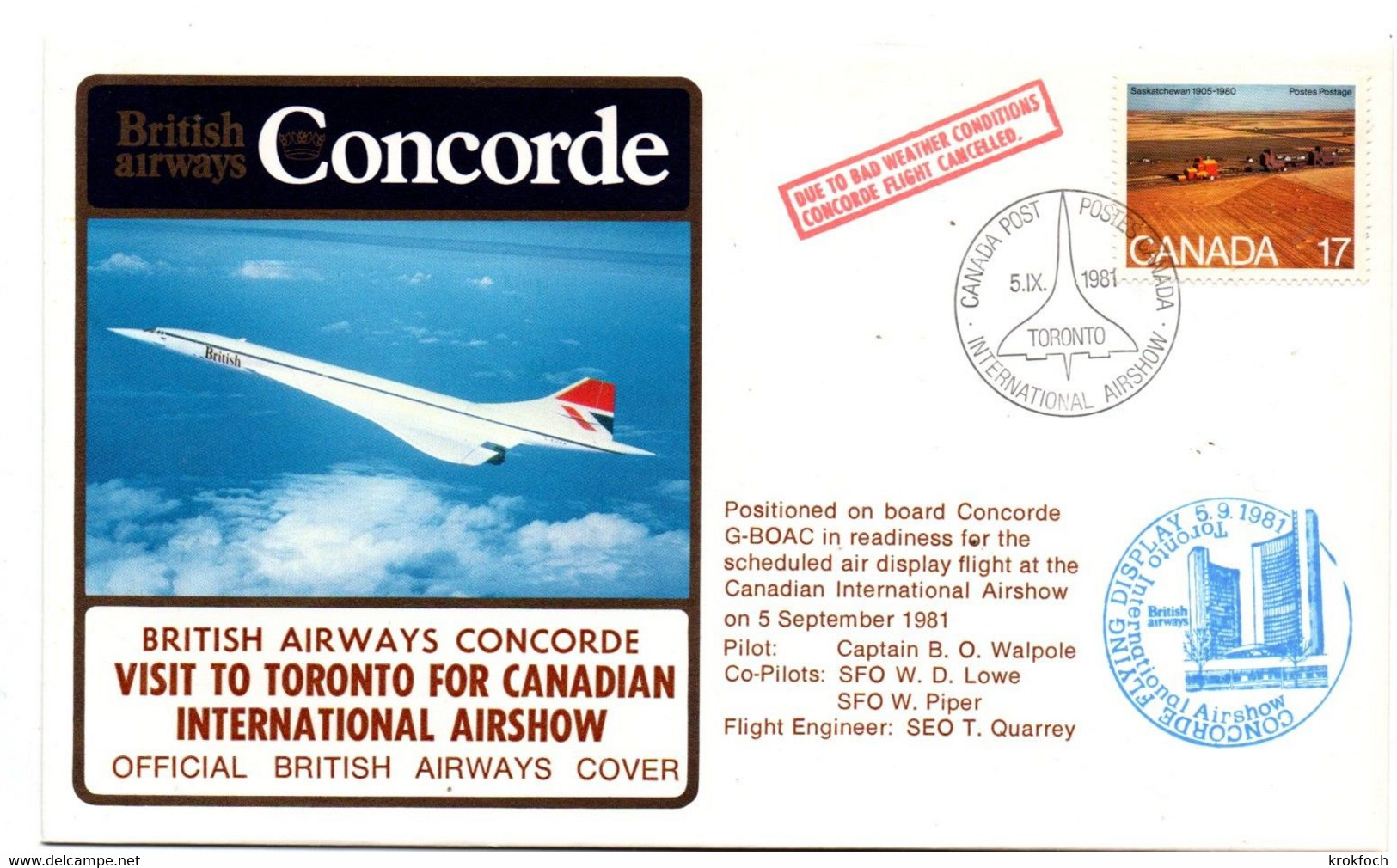 Concorde BA 1981 - Toronto Airshow - Erst- U. Sonderflugbriefe