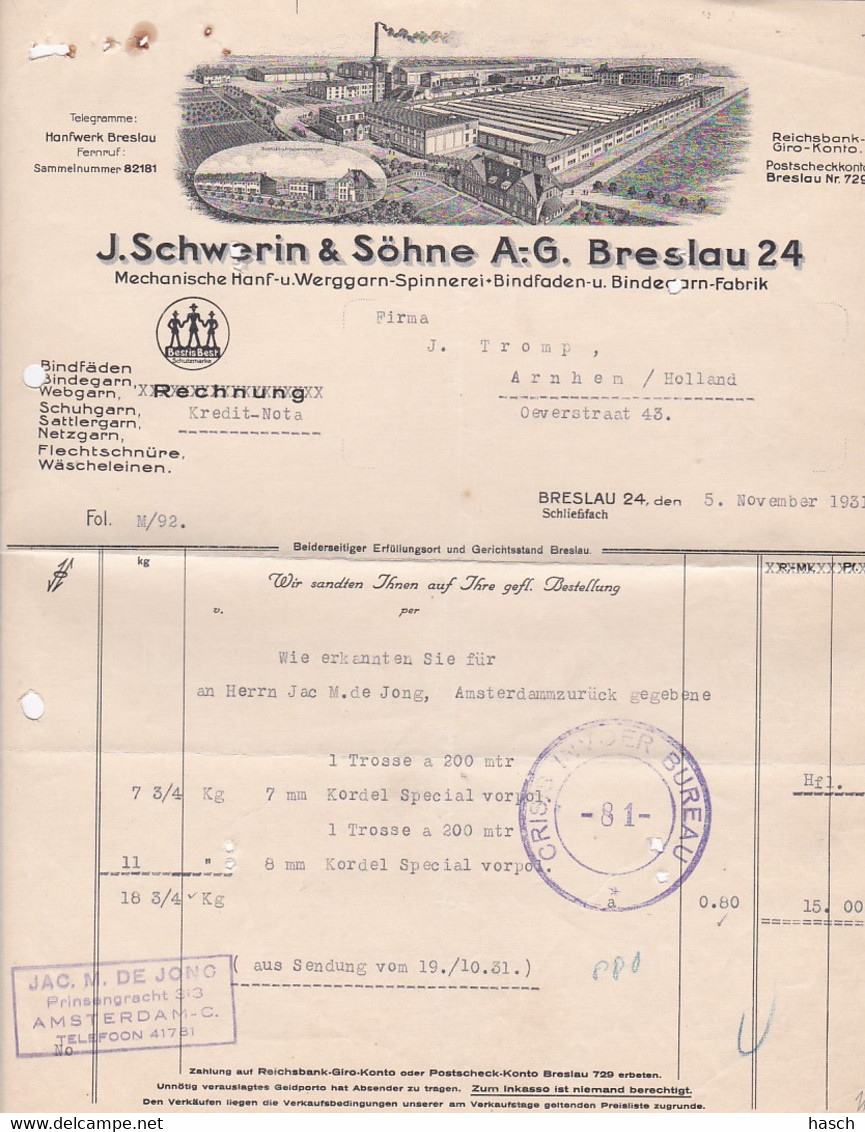 3848	148	J.SCHWERING & SÖHNE A.G. Breslau,  2 Facturen Nov. 1931/juni 1932 - ... - 1799