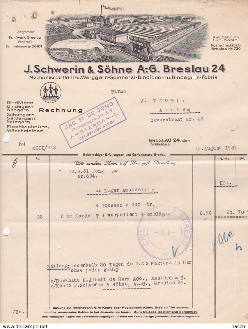 3848	149	J.SCHWERING & SÖHNE A.G. Breslau,  2 Facturen Aug. 1931/sept. 1933 - ... - 1799