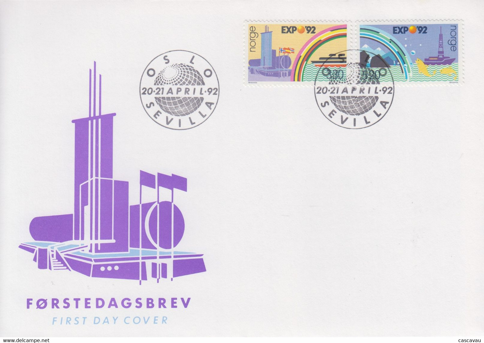 Enveloppe  FDC   1er  Jour    NORVEGE   Exposition  Universelle   SEVILLE   1992 - FDC