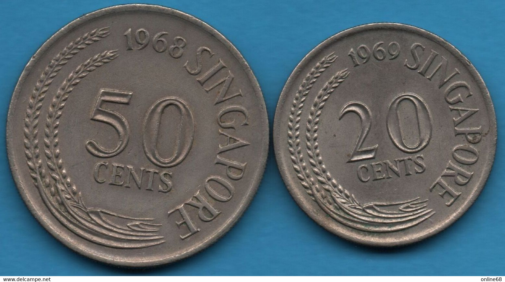 SINGAPORE 20 + 50 CENTS 1968 - 1969 - Singapour